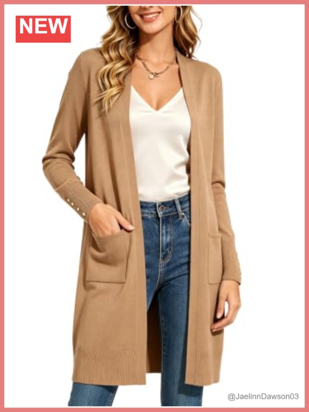 Long Cardigan Sweater with Pockets, 100% Viscose